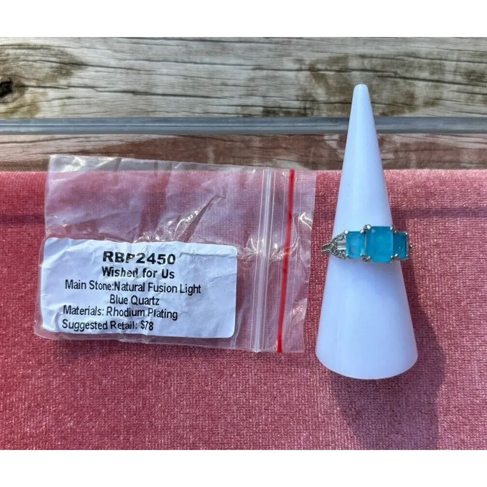 Ring Bomb Ring RBP2450 Wished For‎ Us Sz 6 Light Blue Quartz Rhodium Plated